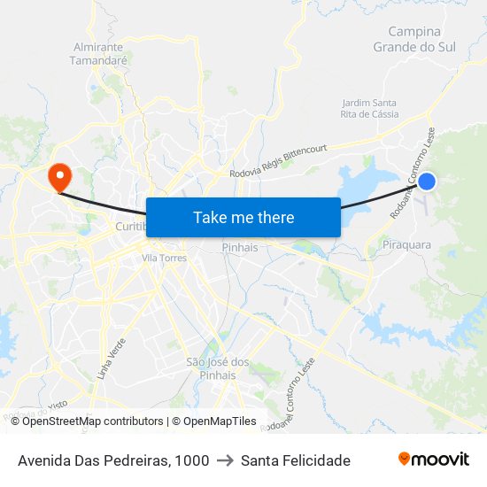 Avenida Das Pedreiras, 1000 to Santa Felicidade map