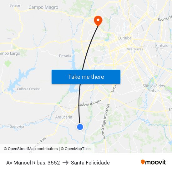 Av Manoel Ribas, 3552 to Santa Felicidade map