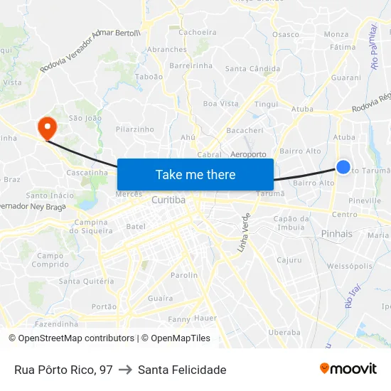 Rua Pôrto Rico, 97 to Santa Felicidade map