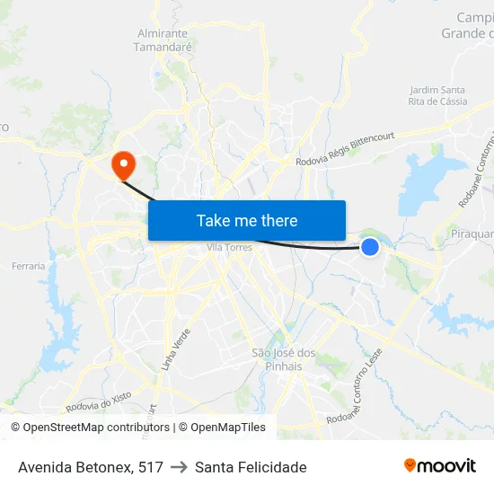 Avenida Betonex, 517 to Santa Felicidade map