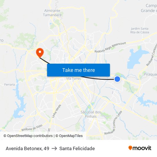 Avenida Betonex, 49 to Santa Felicidade map