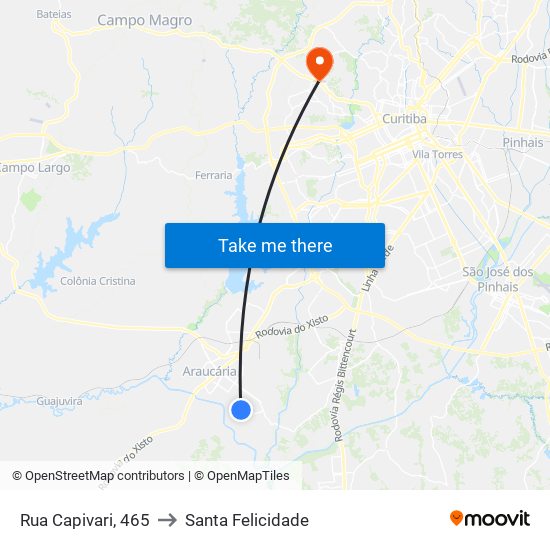 Rua Capivari, 465 to Santa Felicidade map