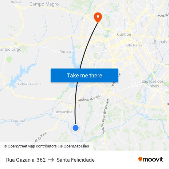 Rua Gazania, 362 to Santa Felicidade map