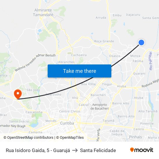 Rua Isidoro Gaida, 5 - Guarujá to Santa Felicidade map