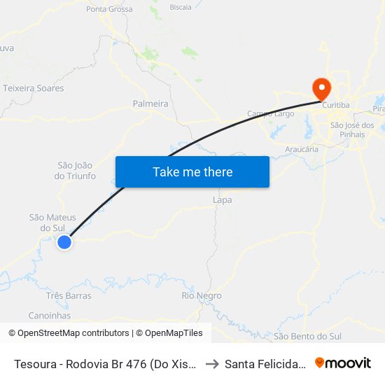 Tesoura - Rodovia Br 476 (Do Xisto) to Santa Felicidade map