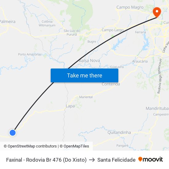 Faxinal - Rodovia Br 476 (Do Xisto) to Santa Felicidade map