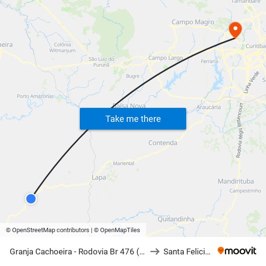 Granja Cachoeira - Rodovia Br 476 (Do Xisto) to Santa Felicidade map