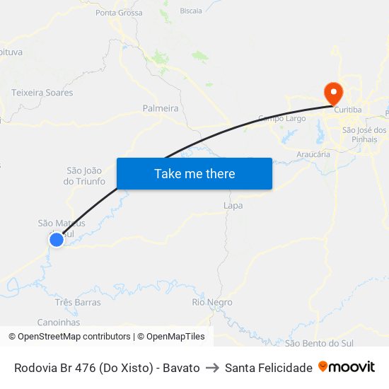 Rodovia Br 476 (Do Xisto) - Bavato to Santa Felicidade map