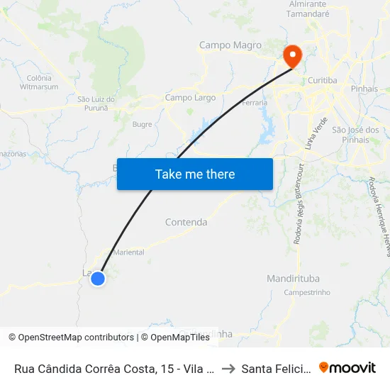 Rua Cândida Corrêa Costa, 15 - Vila Esperança to Santa Felicidade map