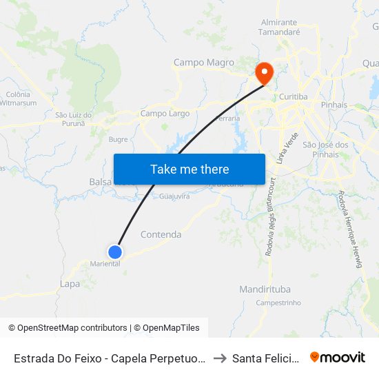 Estrada Do Feixo - Capela Perpetuo Socorro to Santa Felicidade map