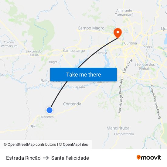Estrada Rincão to Santa Felicidade map
