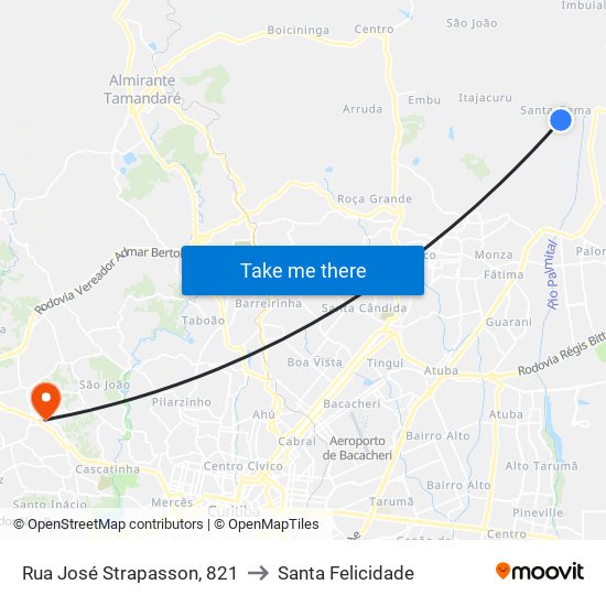Rua José Strapasson, 821 to Santa Felicidade map