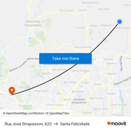 Rua José Strapasson, 620 to Santa Felicidade map