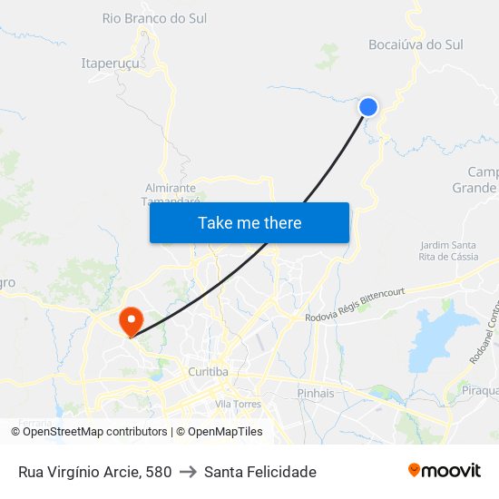 Rua Virgínio Arcie, 580 to Santa Felicidade map