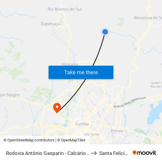 Rodovia Antônio Gasparin - Calcário Solofier to Santa Felicidade map