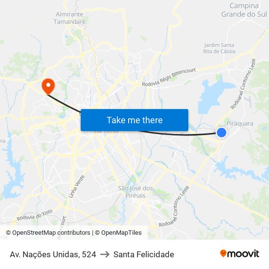 Av. Nações Unidas, 524 to Santa Felicidade map