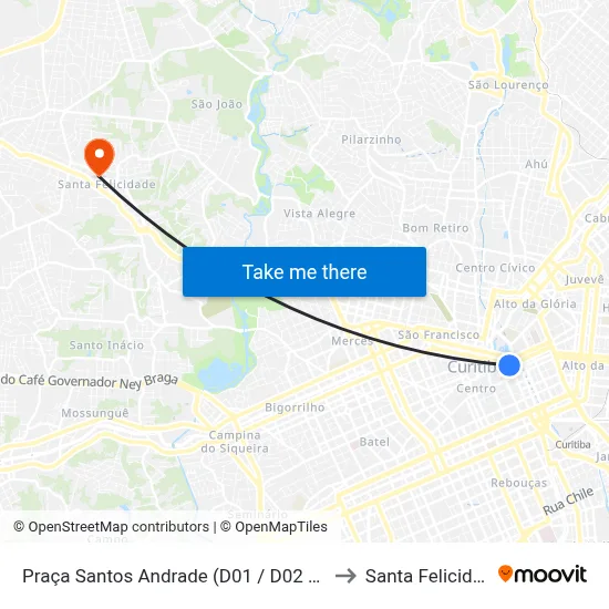 Praça Santos Andrade (D01 / D02 / D61) to Santa Felicidade map