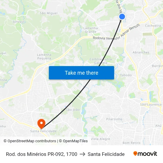 Rod. dos Minérios PR-092, 1700 to Santa Felicidade map