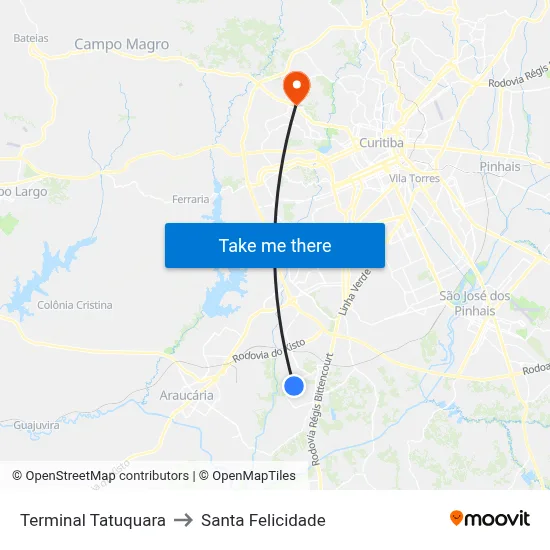 Terminal Tatuquara to Santa Felicidade map