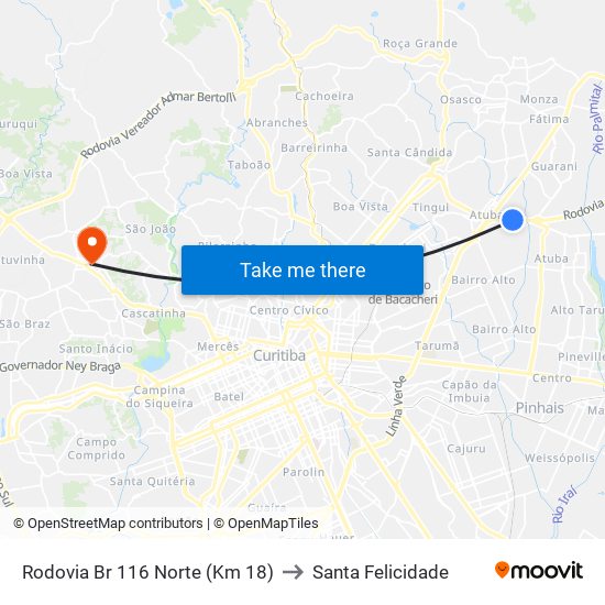 Rodovia Br 116 Norte (Km 18) to Santa Felicidade map