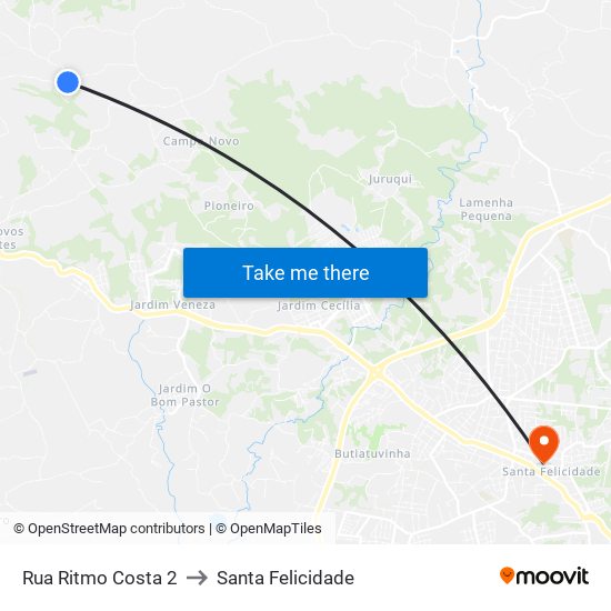 Rua Ritmo Costa 2 to Santa Felicidade map
