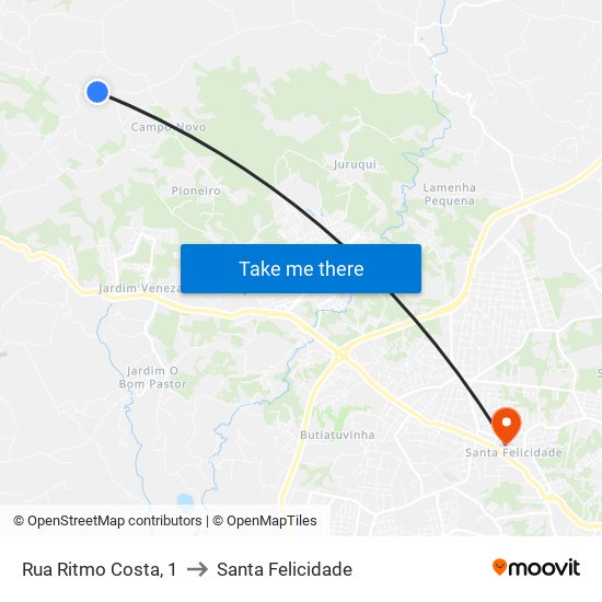 Rua Ritmo Costa, 1 to Santa Felicidade map