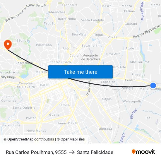 Rua Carlos Poulhman, 9555 to Santa Felicidade map