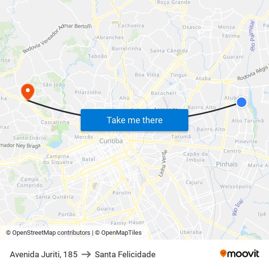 Avenida Juriti, 185 to Santa Felicidade map