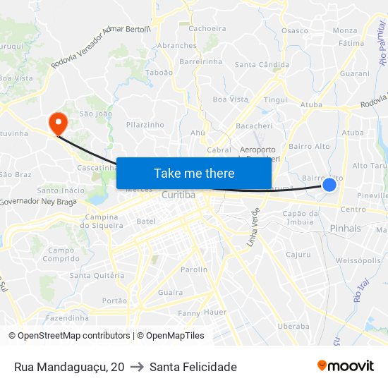 Rua Mandaguaçu, 20 to Santa Felicidade map