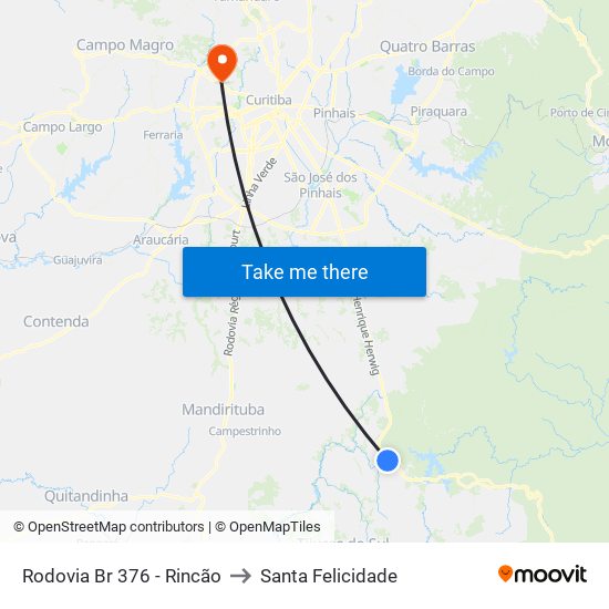 Rodovia Br 376 - Rincão to Santa Felicidade map