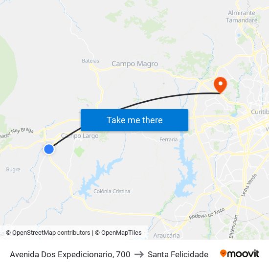 Avenida Dos Expedicionario, 700 to Santa Felicidade map