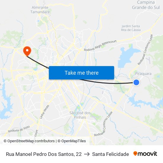 Rua Manoel Pedro Dos Santos, 22 to Santa Felicidade map