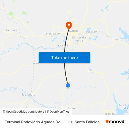 Terminal Rodoviário Agudos Do Sul to Santa Felicidade map