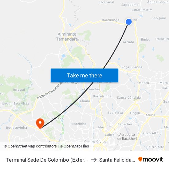 Terminal Sede De Colombo (Externo) to Santa Felicidade map