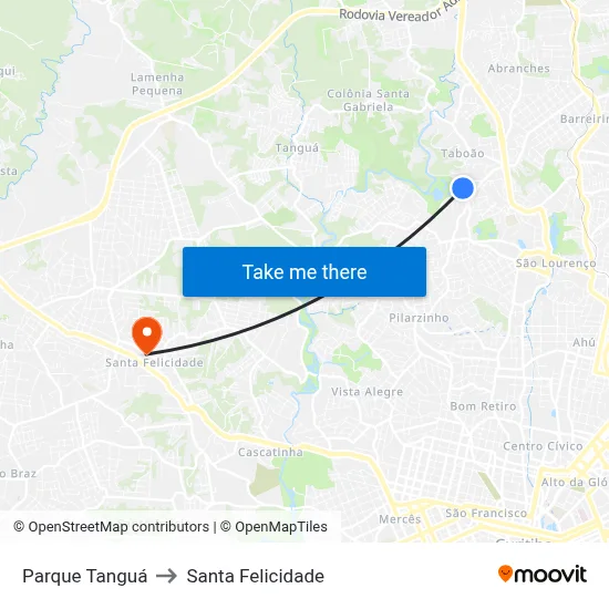 Parque Tanguá to Santa Felicidade map