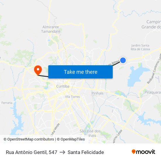 Rua Antônio Gentil, 547 to Santa Felicidade map
