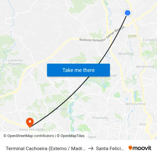 Terminal Cachoeira (Externo / Madrugueiro) to Santa Felicidade map