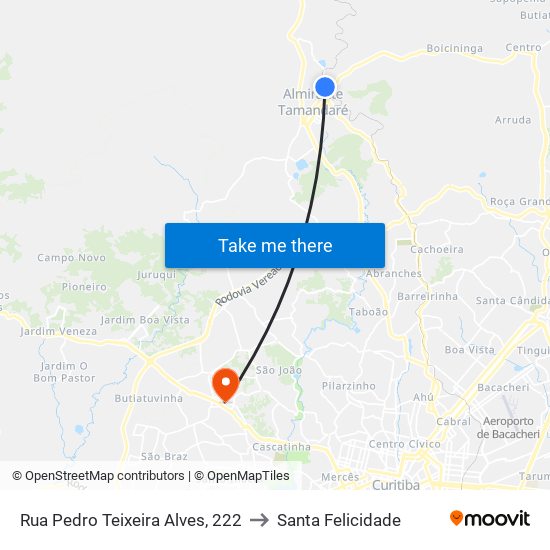 Rua Pedro Teixeira Alves, 222 to Santa Felicidade map