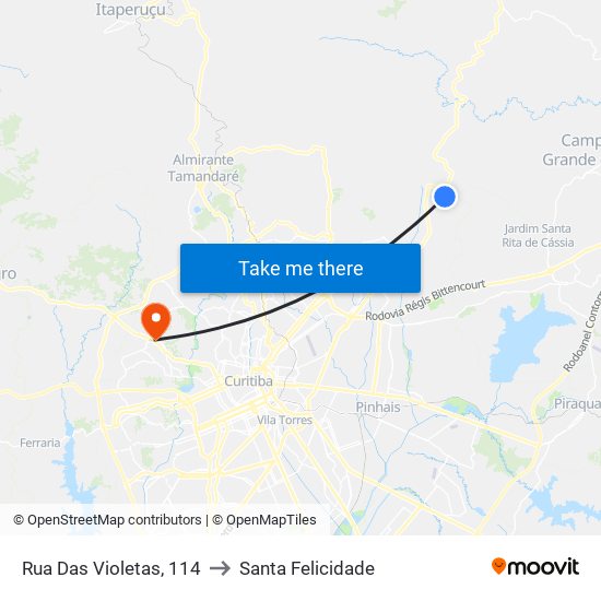 Rua Das Violetas, 114 to Santa Felicidade map