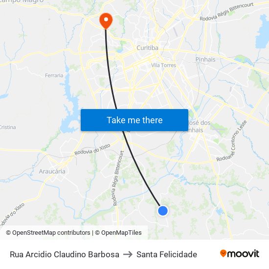 Rua Arcidio Claudino Barbosa to Santa Felicidade map