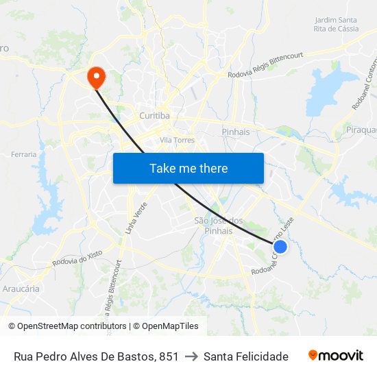 Rua Pedro Alves De Bastos, 851 to Santa Felicidade map