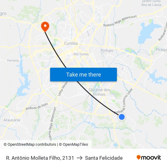 R. Antônio Molleta Filho, 2131 to Santa Felicidade map