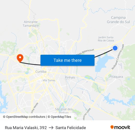 Rua Maria Valaski, 392 to Santa Felicidade map