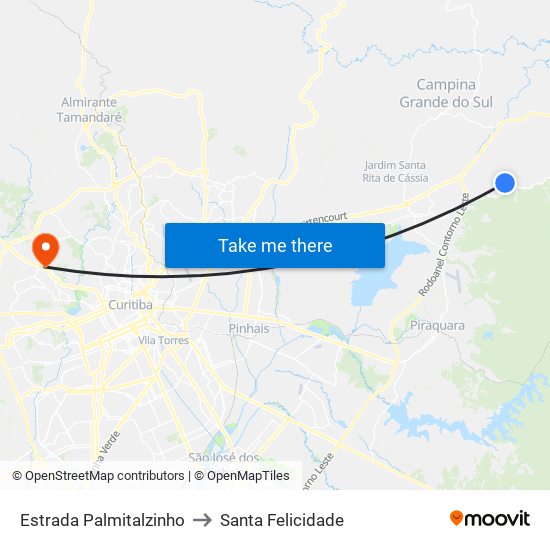 Estrada Palmitalzinho to Santa Felicidade map
