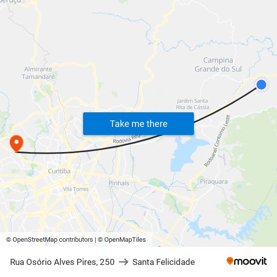 Rua Osório Alves Pires, 250 to Santa Felicidade map