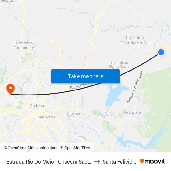 Estrada Rio Do Meio - Chácara São José to Santa Felicidade map