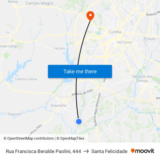 Rua Francisca Beralde Paolini, 444 to Santa Felicidade map