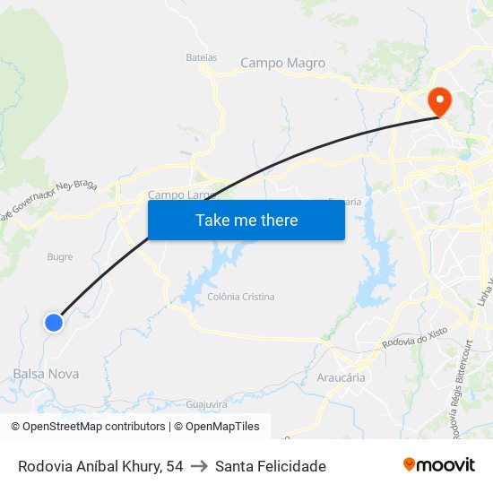 Rodovia Aníbal Khury, 54 to Santa Felicidade map