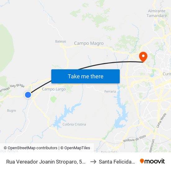 Rua Vereador Joanin Stroparo, 568 to Santa Felicidade map