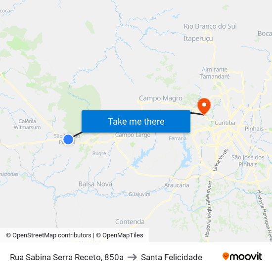 Rua Sabina Serra Receto, 850a to Santa Felicidade map